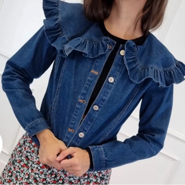 Ruffle Collared Denim Jacket.